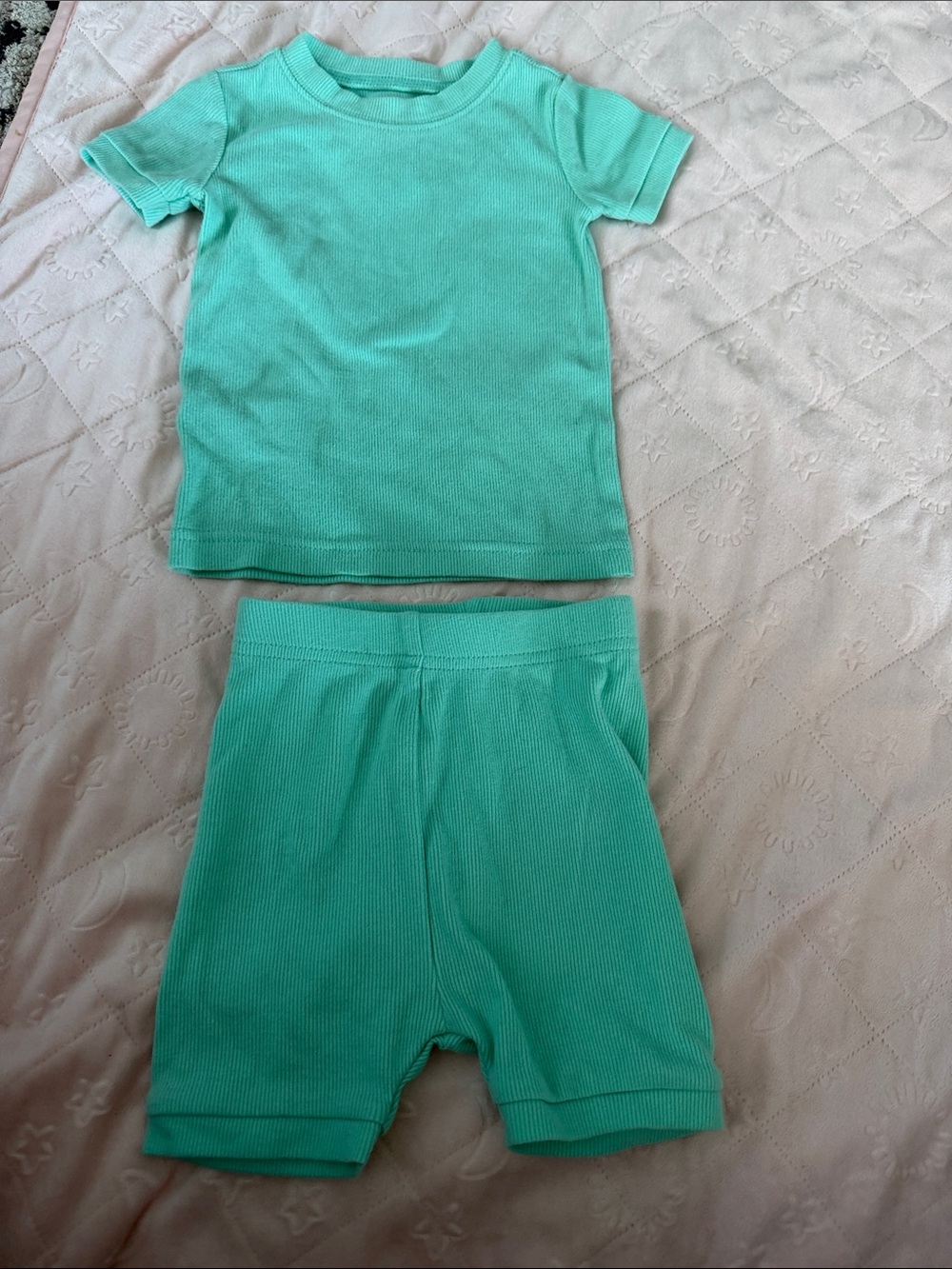Toddler Ribbed Tee & Shorts Set in Coral, Mint, Pink & Lavender 12-18 months - Picture 6 of 9